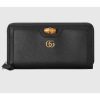 Replica Gucci Women Gucci Diana Continental Wallet Double G Black Leather Bamboo Detail