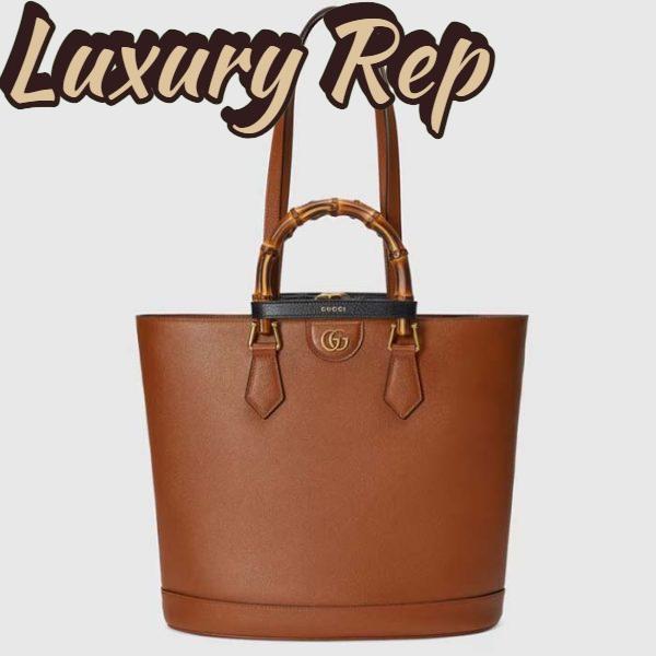 Replica Gucci Women Gucci Diana Medium Tote Bag Double G Cuir Leather Bamboo Handles