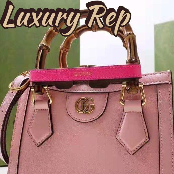 Replica Gucci Women Gucci Diana Mini Tote Bag Pastel Pink Leather Double G 9