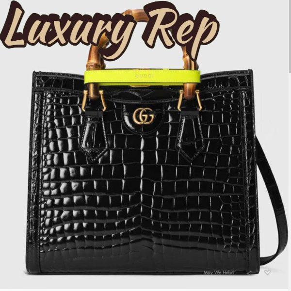 Replica Gucci Women Gucci Diana Small Crocodile Tote Bag Double G Black Crocodile