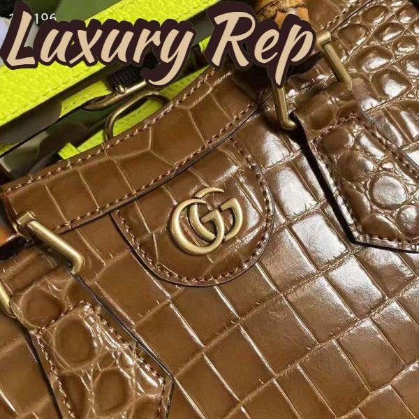 Replica Gucci Women Gucci Diana Small Crocodile Tote Bag Double G Brown Crocodile 8
