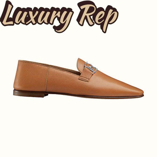 Replica Hermes Women Time Loafer Goatskin with Detailed Openwork Hardware-Brown