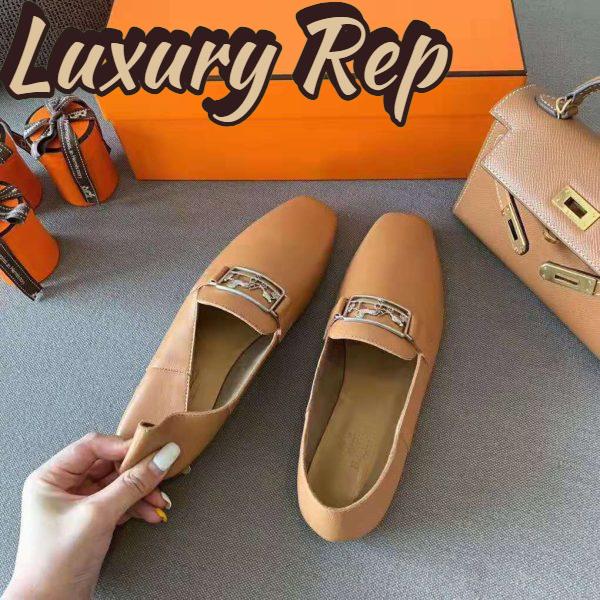 Replica Hermes Women Time Loafer Goatskin with Detailed Openwork Hardware-Brown 8