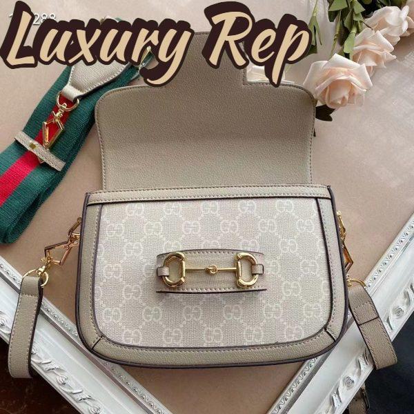 Replica Gucci Women Gucci Horsebit 1955 Small Bag Beige White GG Supreme Canvas 5