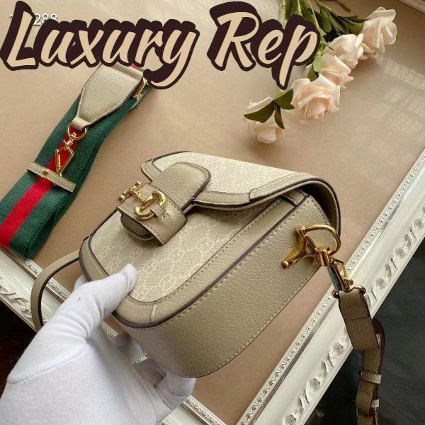 Replica Gucci Women Gucci Horsebit 1955 Small Bag Beige White GG Supreme Canvas 6