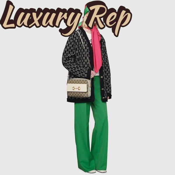 Replica Gucci Women Gucci Horsebit 1955 Small Shoulder Bag Beige/Ebony GG Supreme Canvas Leather 12