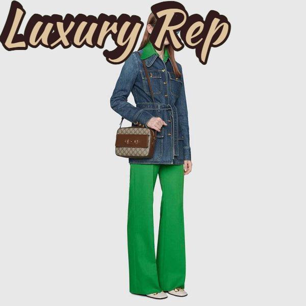Replica Gucci Women Gucci Horsebit 1955 Small Shoulder Bag GG Supreme Canvas Brown Leather 11