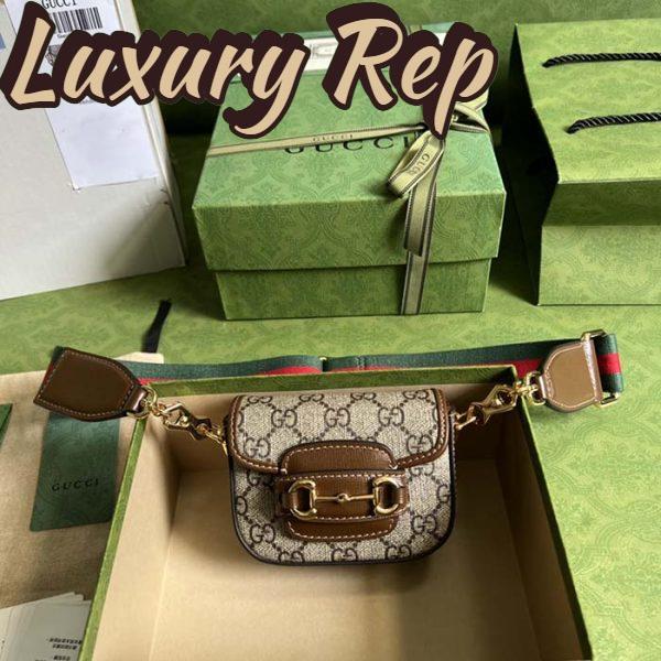 Replica Gucci Women Gucci Horsebit 1955 Strap Wallet Beige Ebony GG Supreme Canvas 3