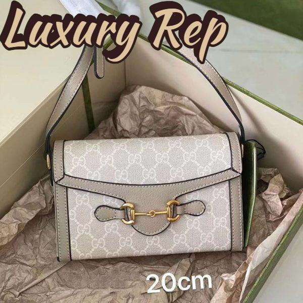 Replica Gucci Women Horsebit 1955 Mini Bag Beige White GG Supreme Canvas 3