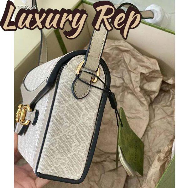 Replica Gucci Women Horsebit 1955 Mini Bag Beige White GG Supreme Canvas 8