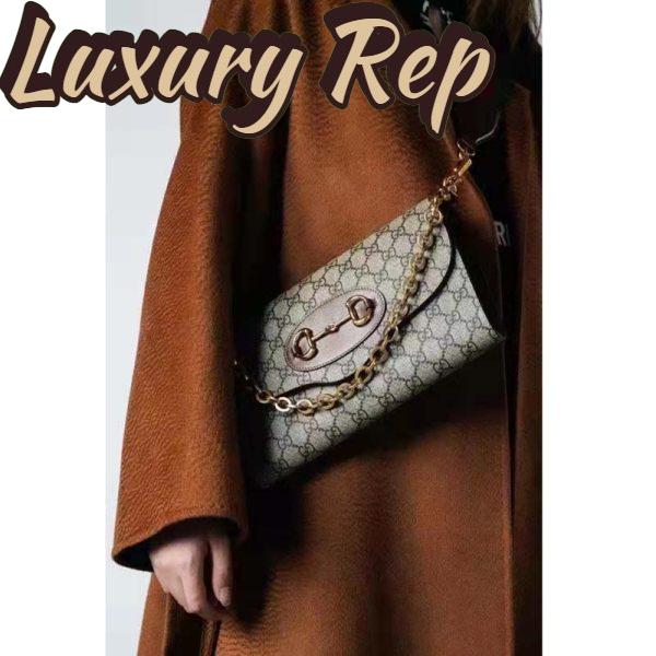 Replica Gucci Women Horsebit 1955 Small Bag Beige Ebony GG Supreme Canvas 15