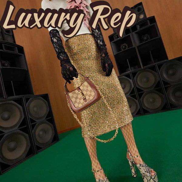 Replica Gucci Women Jackie 1961 Mini GG Shoulder Bag Camel Ebony GG Canvas Crystals 13
