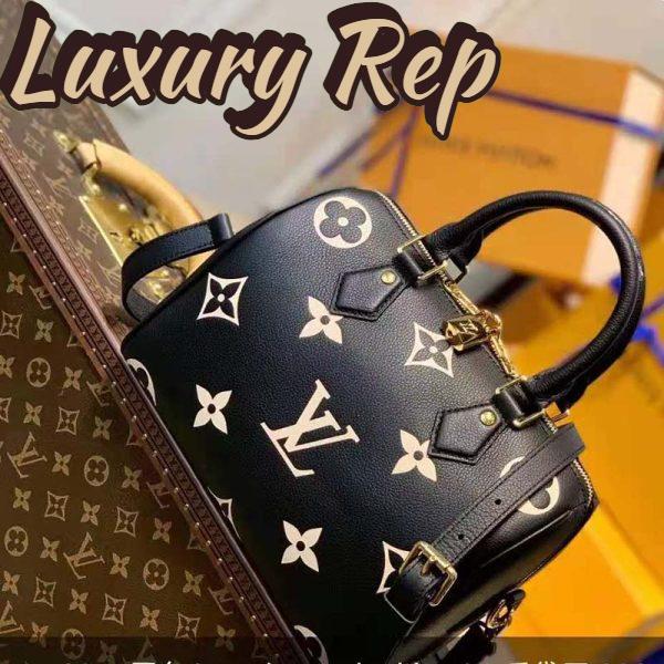 Replica Louis Vuitton LV Women Speedy Bandoulière 25 Handbag Black Beige Embossed Grained Cowhide 3