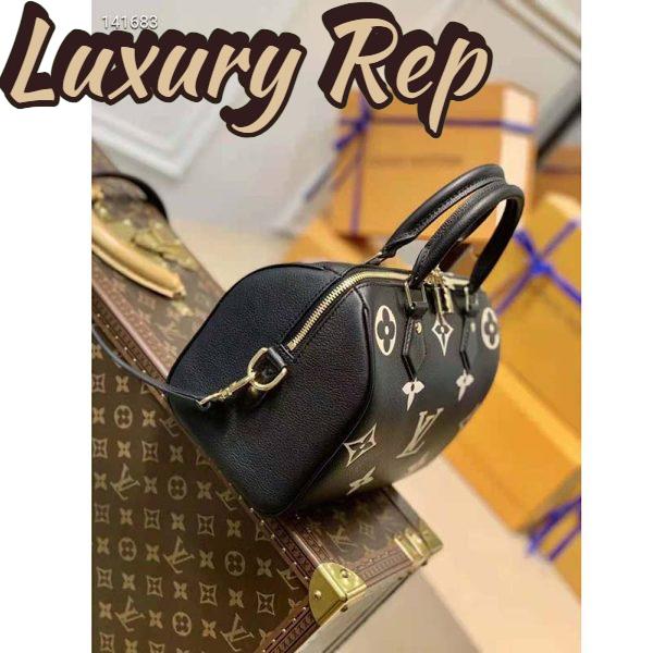 Replica Louis Vuitton LV Women Speedy Bandoulière 25 Handbag Black Beige Embossed Grained Cowhide 4