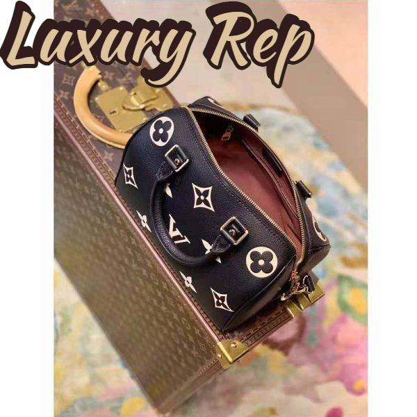 Replica Louis Vuitton LV Women Speedy Bandoulière 25 Handbag Black Beige Embossed Grained Cowhide 5