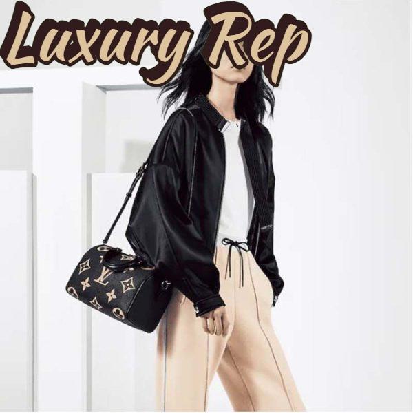 Replica Louis Vuitton LV Women Speedy Bandoulière 25 Handbag Black Beige Embossed Grained Cowhide 7