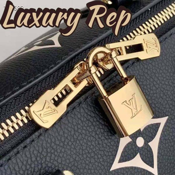 Replica Louis Vuitton LV Women Speedy Bandoulière 25 Handbag Black Beige Embossed Grained Cowhide 9