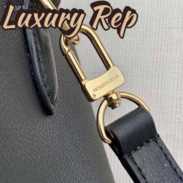 Replica Louis Vuitton LV Women Speedy Bandoulière 25 Handbag Black Beige Embossed Grained Cowhide 10