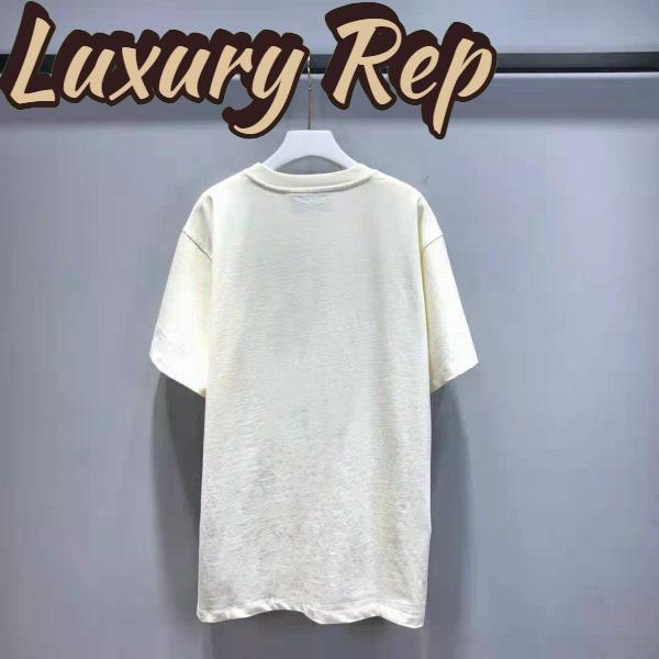 Replica Gucci Men Interlocking G Stripe Print T-Shirt Cotton Jersey Crewneck Oversize Fit-White 4