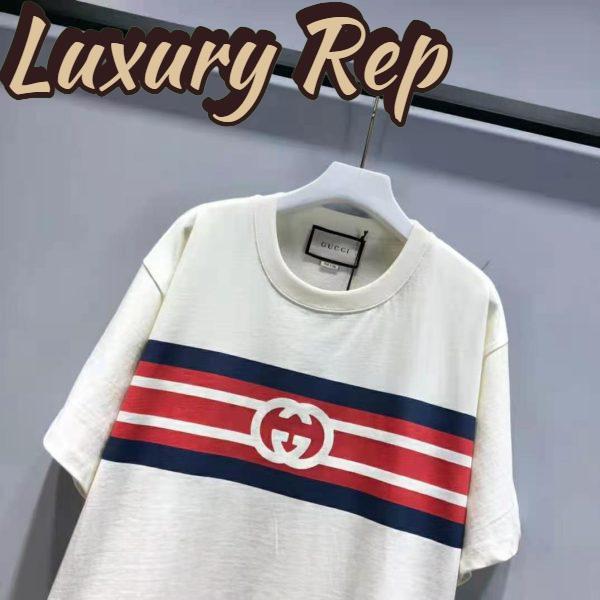 Replica Gucci Men Interlocking G Stripe Print T-Shirt Cotton Jersey Crewneck Oversize Fit-White 5