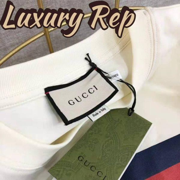 Replica Gucci Men Interlocking G Stripe Print T-Shirt Cotton Jersey Crewneck Oversize Fit-White 8