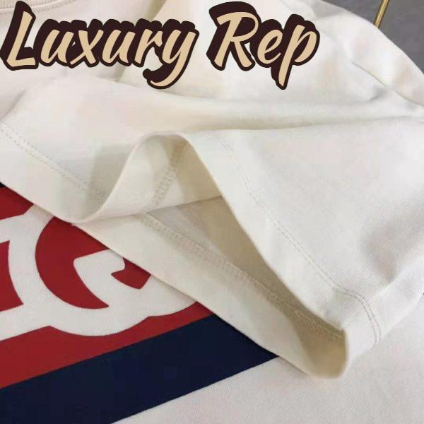 Replica Gucci Men Interlocking G Stripe Print T-Shirt Cotton Jersey Crewneck Oversize Fit-White 9