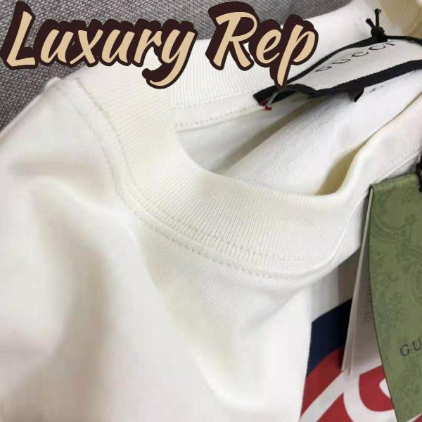 Replica Gucci Men Interlocking G Stripe Print T-Shirt Cotton Jersey Crewneck Oversize Fit-White 10