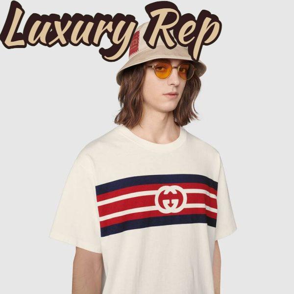 Replica Gucci Men Interlocking G Stripe Print T-Shirt Cotton Jersey Crewneck Oversize Fit-White 15