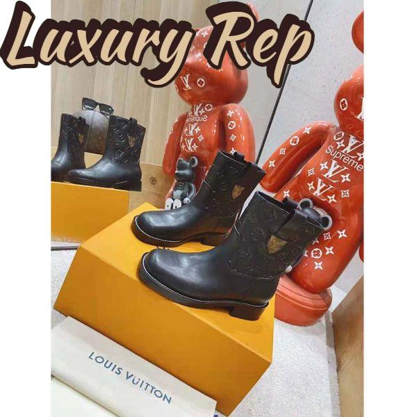 Replica Louis Vuitton LV Women Downtown Ankle Boot Black Embossed Calf Leather 3 cm Heel 5