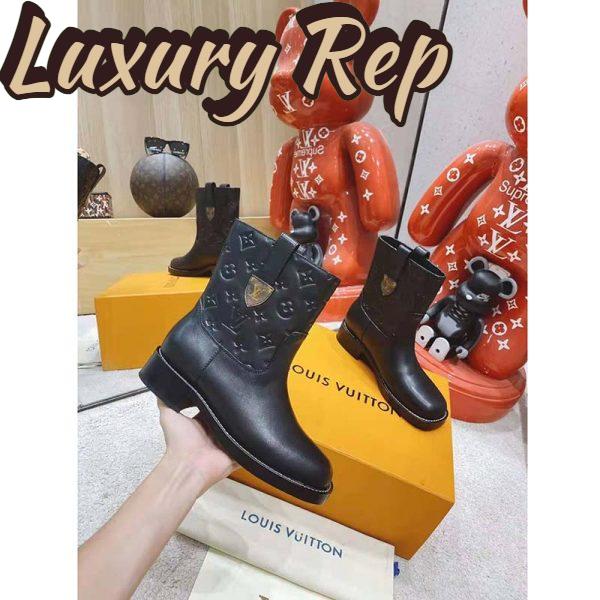 Replica Louis Vuitton LV Women Downtown Ankle Boot Black Embossed Calf Leather 3 cm Heel 6
