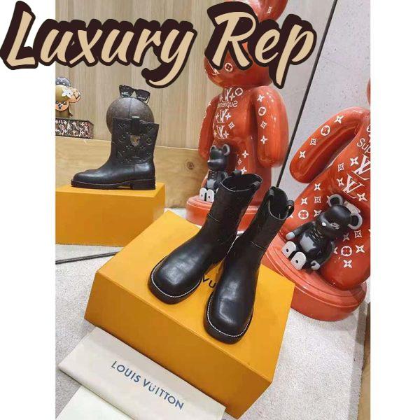 Replica Louis Vuitton LV Women Downtown Ankle Boot Black Embossed Calf Leather 3 cm Heel 7
