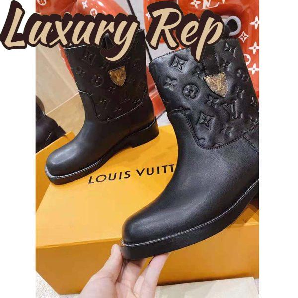 Replica Louis Vuitton LV Women Downtown Ankle Boot Black Embossed Calf Leather 3 cm Heel 10