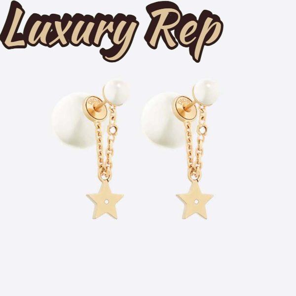 Replica Dior Women Tribales Earrings Gold-Finish Metal with White Resin Pearls and White Crystals