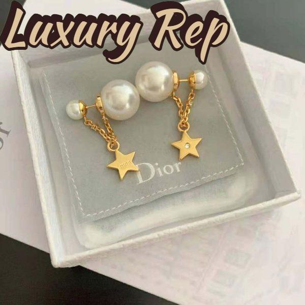 Replica Dior Women Tribales Earrings Gold-Finish Metal with White Resin Pearls and White Crystals 5