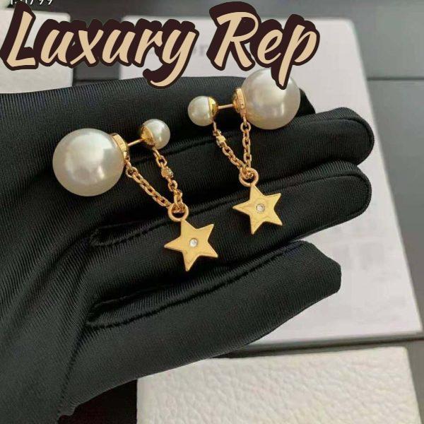 Replica Dior Women Tribales Earrings Gold-Finish Metal with White Resin Pearls and White Crystals 6