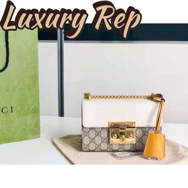 Replica Gucci Women Padlock Small Shoulder Bag White Beige and Ebony GG Supreme Canvas 4