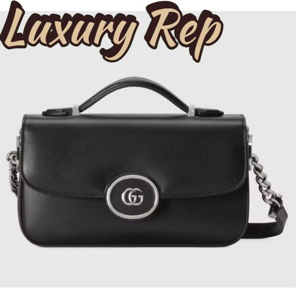 Replica Gucci Women Petite GG Mini Shoulder Bag Black Leather Double G
