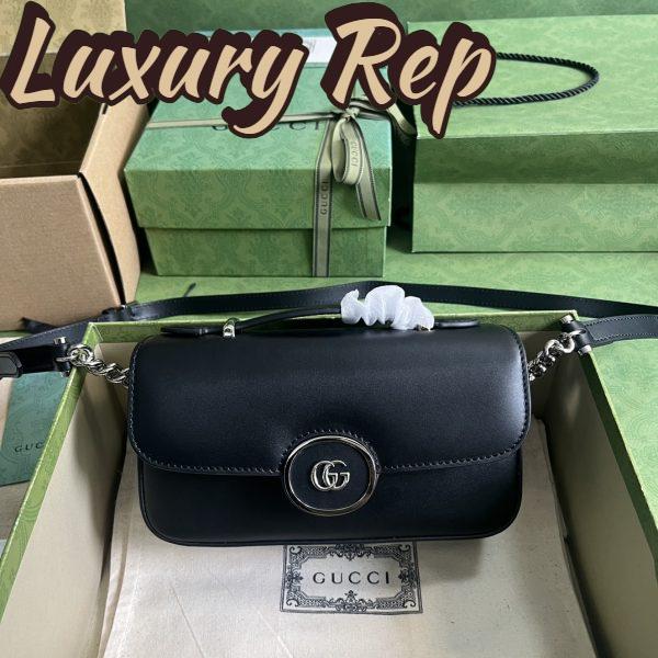 Replica Gucci Women Petite GG Mini Shoulder Bag Black Leather Double G 3