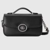 Replica Gucci Women Petite GG Mini Shoulder Bag Black Leather Double G 12
