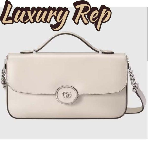 Replica Gucci Women Petite GG Small Shoulder Bag White Leather Double G