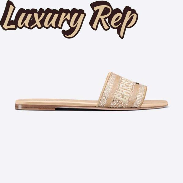 Replica Dior Women Dway Slide Gold-Tone Cotton Embroidered with Metallic Thread and Strass