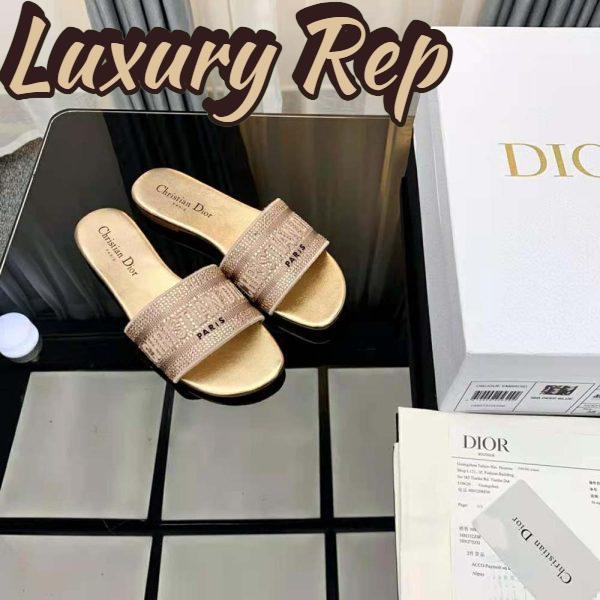Replica Dior Women Dway Slide Gold-Tone Cotton Embroidered with Metallic Thread and Strass 4