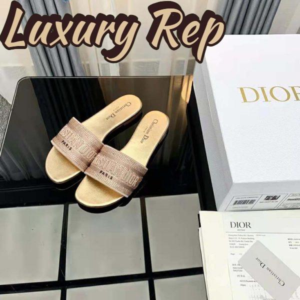 Replica Dior Women Dway Slide Gold-Tone Cotton Embroidered with Metallic Thread and Strass 5