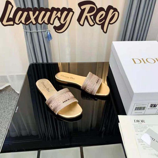 Replica Dior Women Dway Slide Gold-Tone Cotton Embroidered with Metallic Thread and Strass 6
