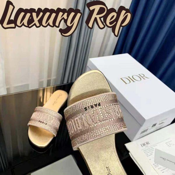 Replica Dior Women Dway Slide Gold-Tone Cotton Embroidered with Metallic Thread and Strass 10