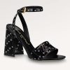 Replica Louis Vuitton Women LV Shake Sandal Black White Printed Patent Calf Leather 9.5 CM Heel