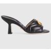 Replica Gucci Women GG Double G Slide Sandal Black Chevron Matelassé Leather 7.6 cm Heel