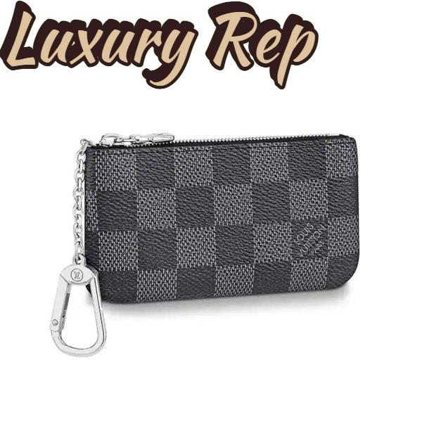 Replica Louis Vuitton LV Unisex Pochette Clé Key Pouch Wallet in Damier Graphite Canvas-Grey