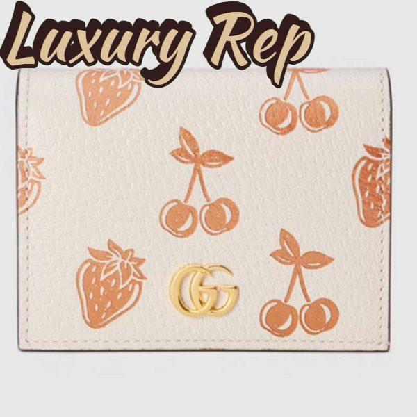 Replica Gucci GG Unisex GG Marmont Berry Card Case Wallet White Double G