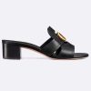 Replica Dior Women CD Sandals 30 Montaigne Heeled Slide Black Calfskin Tonal Edge Dye